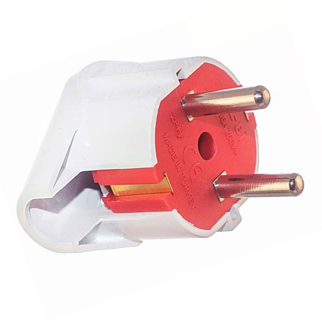 Вилка EL-BI 505-001301-820 угловая с заземлением белый/красный