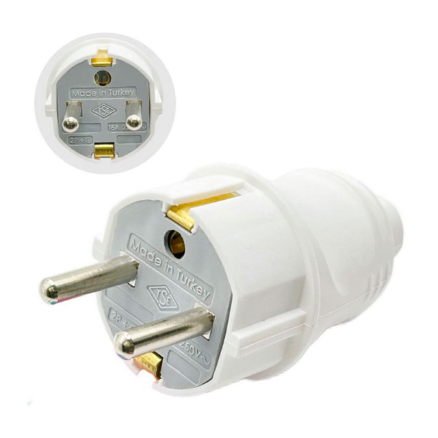 Вилка FAR F999 прямая с заземлением белая