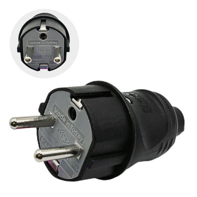 Вилка FAR F999 прямая с заземлением черная