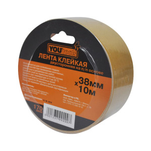 Лента двухсторонняя Yourtools клейкая на полипропиленовой основе 38 мм*10 м