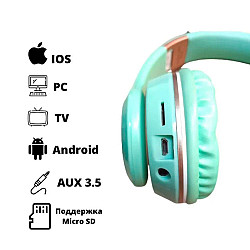 Наушники накладные беспроводные с микрофоном поддержка SD-карты T15 салатовый