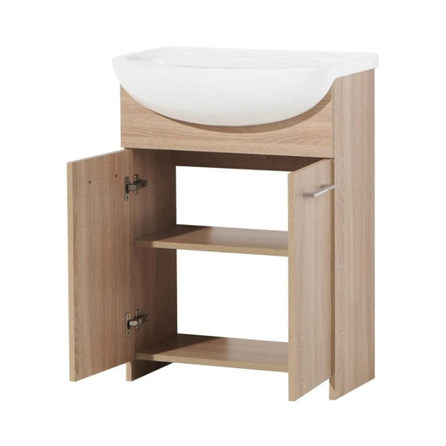 Тумба напольная Акваль Карина 60 дуб сонома с умывальником Rosa Уют 60