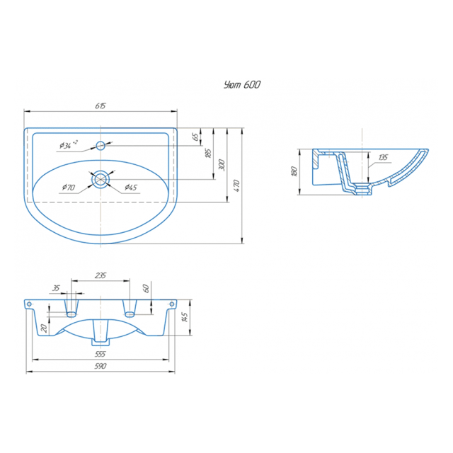 Тумба напольная Акваль Карина 60 дуб сонома с умывальником Rosa Уют 60