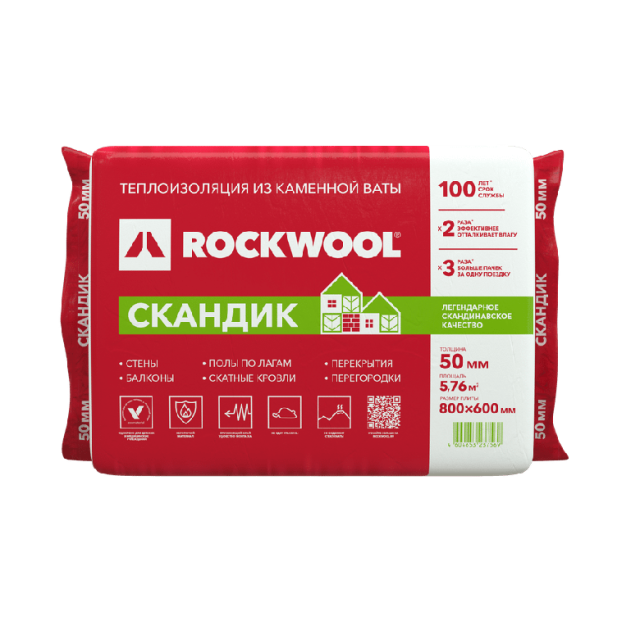 Плита теплоизоляционная Rockwool Лайт Баттс Скандик 50*600*800 мм 5.76 м²