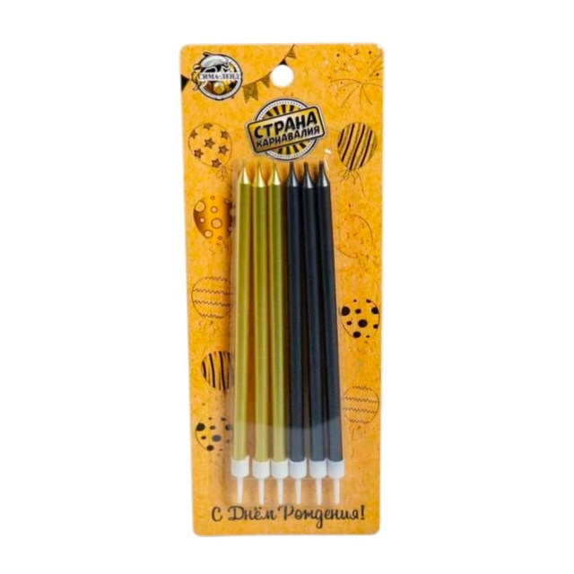 Свечи в торт Страна Карнавалия С днём рождения 4710824 высокие черный+золотые 6 шт