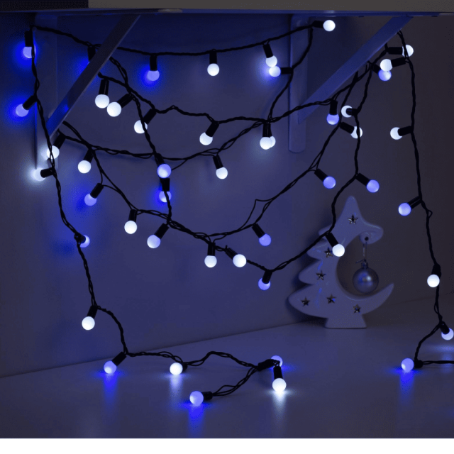 Гирлянда Luazon Lighting Нить Шарики уличная бело-синий свет 10 м
