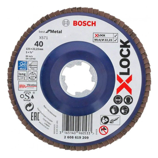 Круг лепестковый Bosch X-Lock 2608619209 125*22.2 мм G40 плоский Круг лепестковый Bosch X-Lock 2608619209 125*22.2 мм G40 плоский