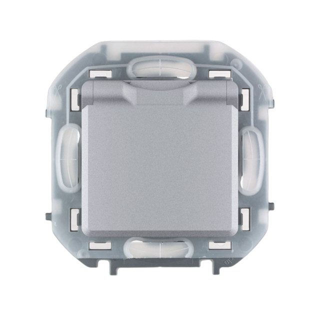 Розетка Legrand Inspiria 673742 2P+E с крышкой со шторками алюминий