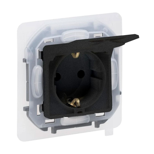 Розетка Legrand Inspiria 673743 2P+E с крышкой со шторками антрацит