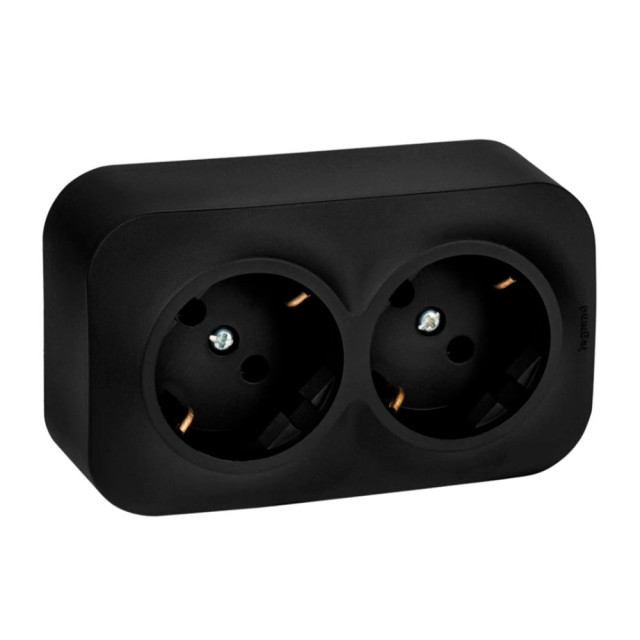 Розетка Legrand Quteo 782470 2*2P+E со смещением контактов 45° черный матовый
