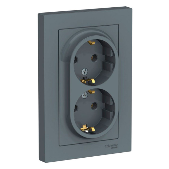 Розетка Schneider Electric AtlasDesign ATN000724 2 места c заземлением грифель