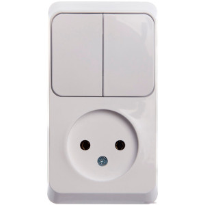 Блок Schneider Electric Этюд BPA16-205B розетка без заземления + выключатель 2 клавиши белый