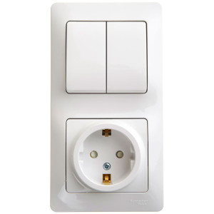 Блок Schneider Electric Glossa GSL000174 розетка с заземлением со шторками и выключатель 2 клавиши белый