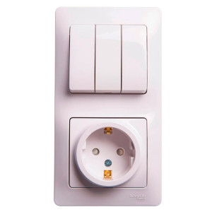 Блок Schneider Electric Glossa GSL000178 розетка с заземлением со шторками и выключатель 3 клавиши белый