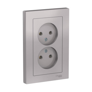 Розетка Schneider Electric AtlasDesign ATN000320 2-местная без заземления без шторки алюминий