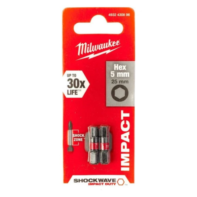 Бита Hex5 Milwaukee Shockwave 4932430896 25 мм 2 шт