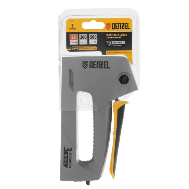 Степлер мебельный Denzel 40213 пласт.корпус тип 53, 6-14мм,тип 300,15мм,тип 500,15 мм