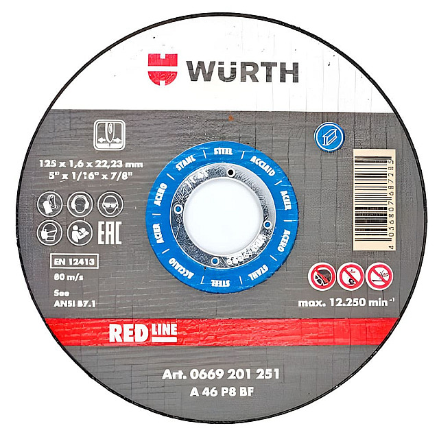 Круг отрезной Wurth Red Line 0669201251 125*1.6 мм прямой сталь