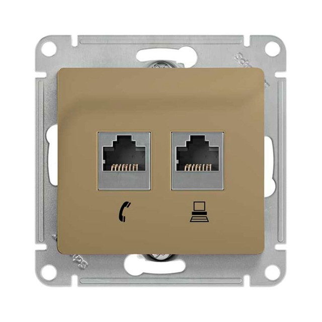 Розетка Schneider Electric Glossa GSL000485 двойная RJ11+RJ45 кат. 5Е титан