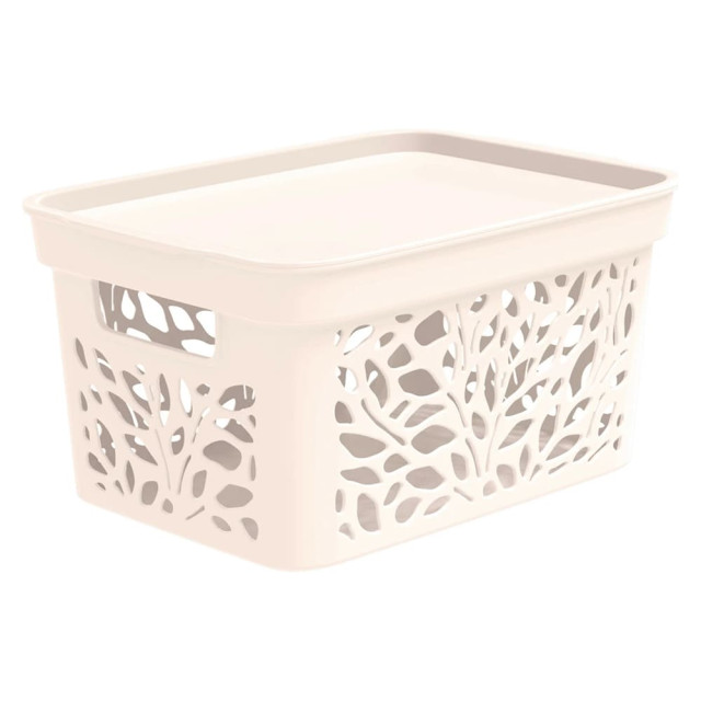 Корзина с крышкой Полимербыт Leaves 4383600 274*197*140 мм молочный 5.5 л