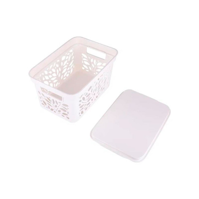 Корзина с крышкой Полимербыт Leaves 4383900 463*326*256 мм молочный 30 л