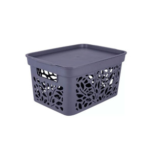 Корзина с крышкой Полимербыт Leaves 4383601 274*197*140 мм серый 5.5 л