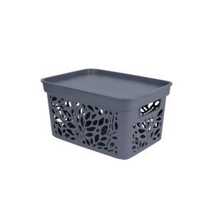 Корзина с крышкой Полимербыт Leaves 4383801 405*275*207 мм серый 18 л