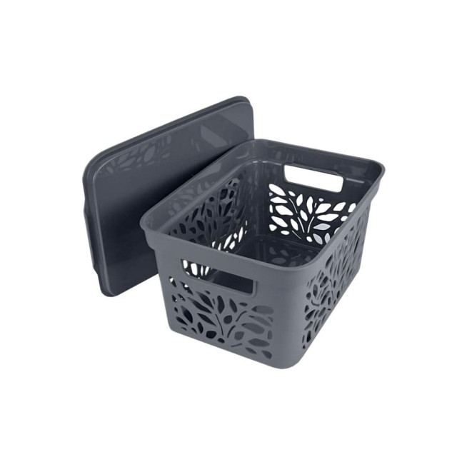 Корзина с крышкой Полимербыт Leaves 4383801 405*275*207 мм серый 18 л