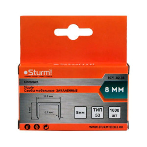 Скобы Sturm 1071-02-08 тип 53 для степлера оцинкованные закаленные 8 мм 1000 шт
