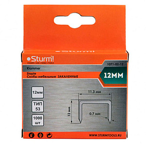 Скобы Sturm 1071-02-12 тип 53 для степлера оцинкованные закаленные 12 мм 1000 шт