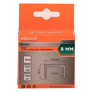Скобы Sturm 1071-03-08 тип 140 для степлера оцинкованные закаленные 8 мм 1000 шт