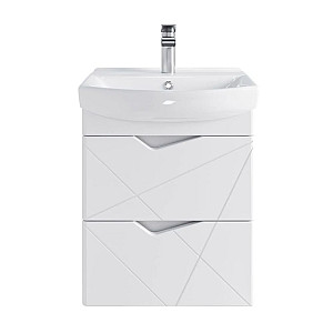 Тумба подвесная SanStar Линни 60 с раковиной Клермонт 60 комплект для ванной комнаты белая