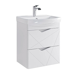 Тумба подвесная SanStar Линни 60 с раковиной Клермонт 60 комплект для ванной комнаты белая