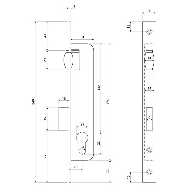Замок врезной Apecs 29-R-CR
