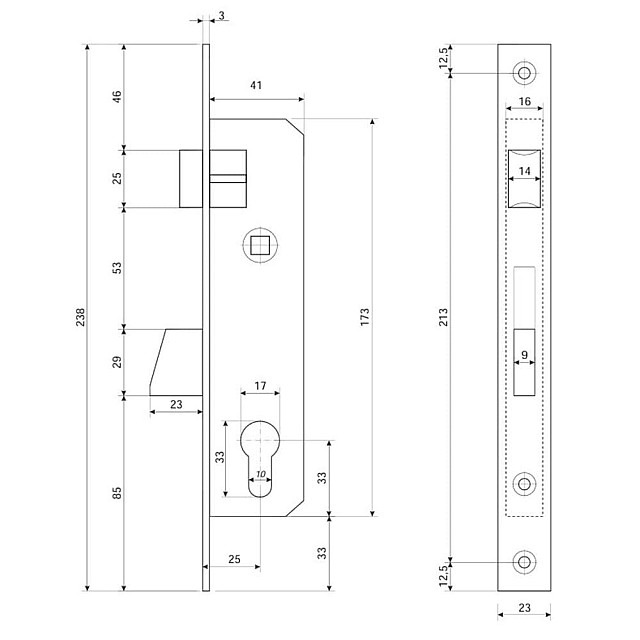 Замок врезной Apecs 7600-25-NI