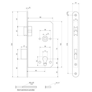 Замок врезной противопожарный Apecs 1900-ZN