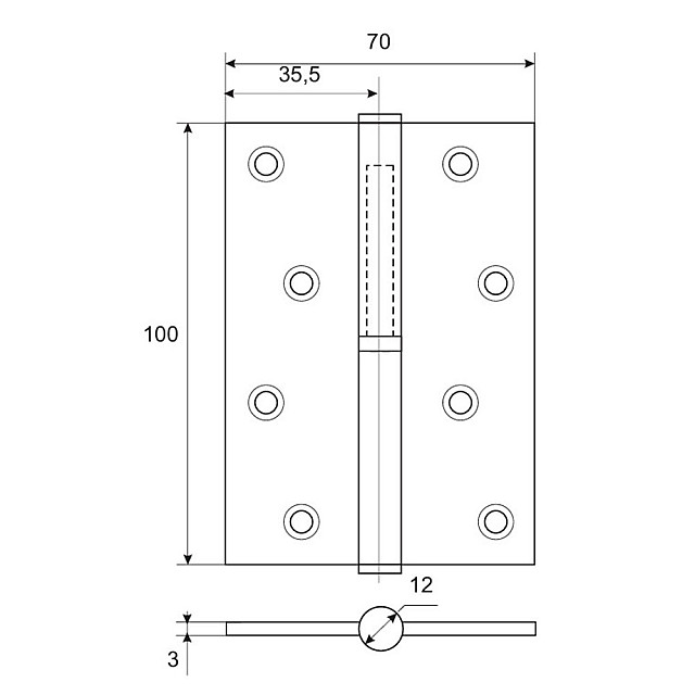 Петля врезная Avers 100*75*2.5-B-CR-L 2 шт