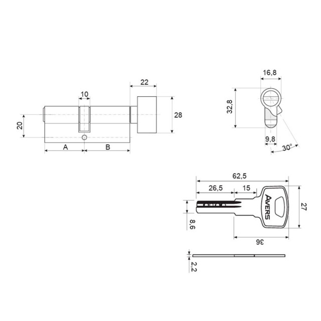 Цилиндровый механизм Avers ZM-80(35C/45)-C-BLM