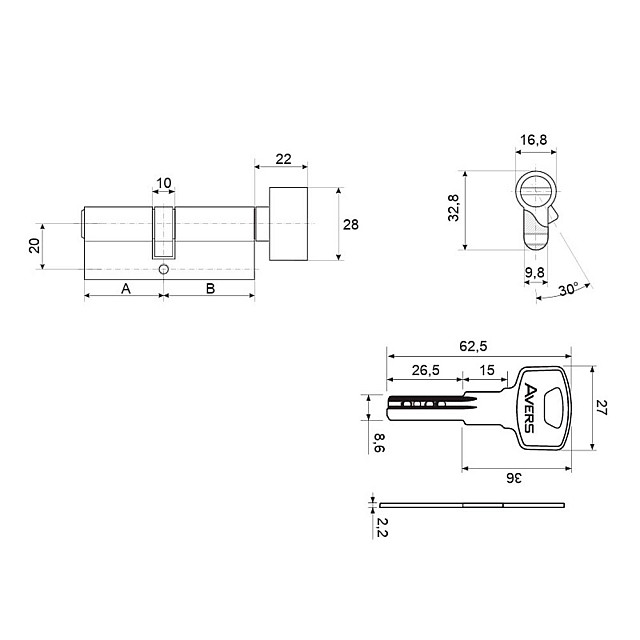 Цилиндровый механизм Avers ZM-80-C-BLM