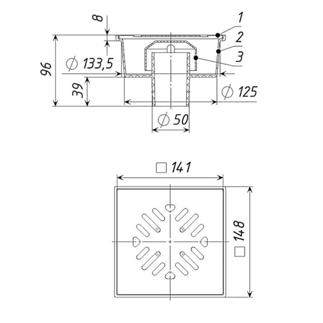 Трап Татполимер ТП-102.50-150VSHs ПП 50 вертикальный 150*150 мм