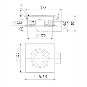Трап Татполимер  ТП-103.50-150HSDs ПП 50 горизонтальный 150*150 мм сухой затвор
