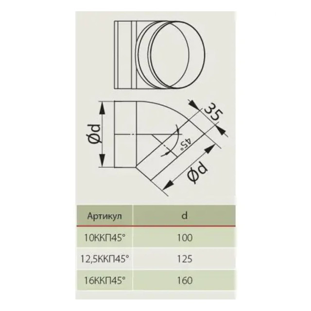 Колено Era 12.5ККП45 круглое 45° 125 мм