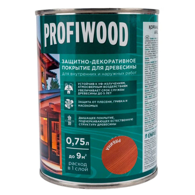 Защитно-декоративное покрытие для древесины Profiwood рябина 0.75 л