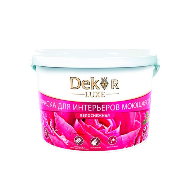 Краска Dekor ВД-АК-216 для интерьеров моющаяся белоснежная 1.1 кг