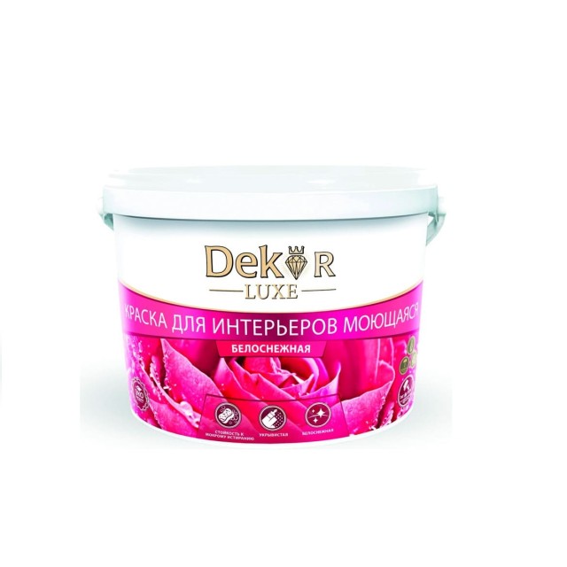 Краска Dekor ВД-АК 216 для интерьеров моющаяся белоснежная 7 кг