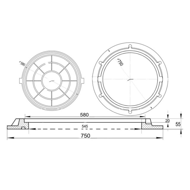Люк садовый полимер легкий круг 750*580*60 мм 15кН зеленый