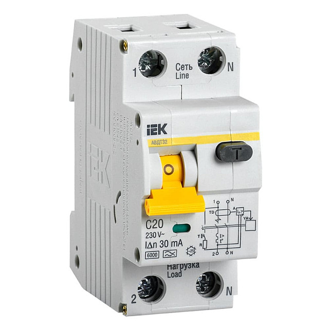 Автоматический выключатель дифференциального тока IEK АВДТ 32 MAD22-5-020-C-30 C20 30мА тип A