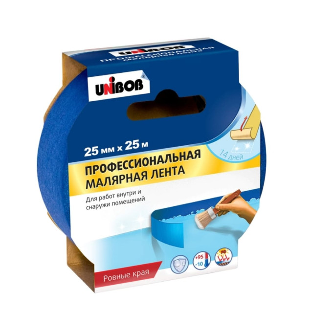 Лента малярная Unibob 89344 профессиональная для наружных работ 25 мм*25 м синяя