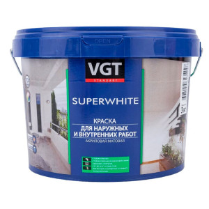 Краска VGT ВД-АК-1180 для наружных и внутренних работ моющаяся супербелая 3 кг