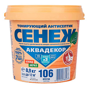 Антисептик тонирующий для древесины Сенеж Аквадекор Х2-106 орегон 0.9 кг